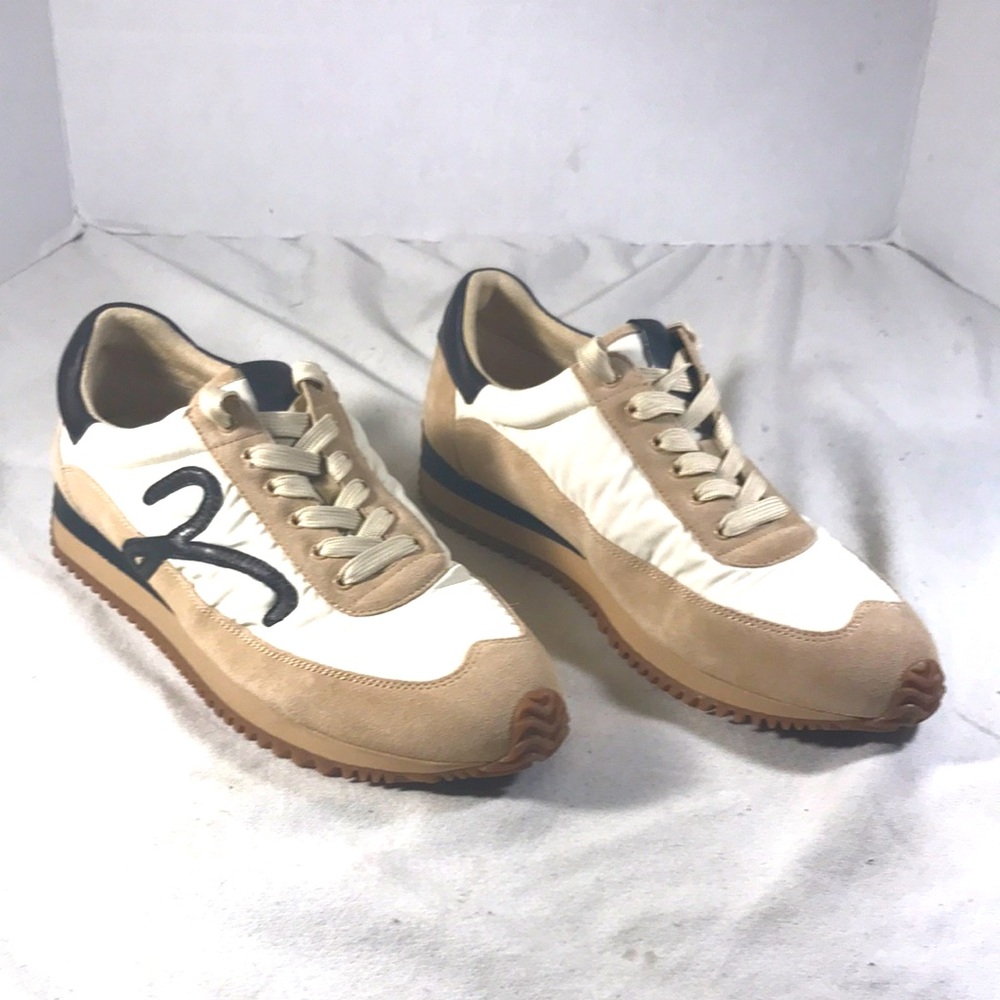 Vaneli Queen Beige Nival & Tan Suede Women’s Sneakers with Black Leather Accent